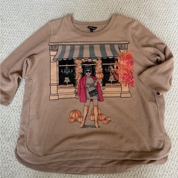 Tops - Brown Graphic Sweatshirt with Fall Scene